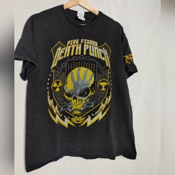 Five Finger Death Punch 5FDP Graphic Tee Black Yellow Distressed‎ Band Rock L - Picture 4 of 7